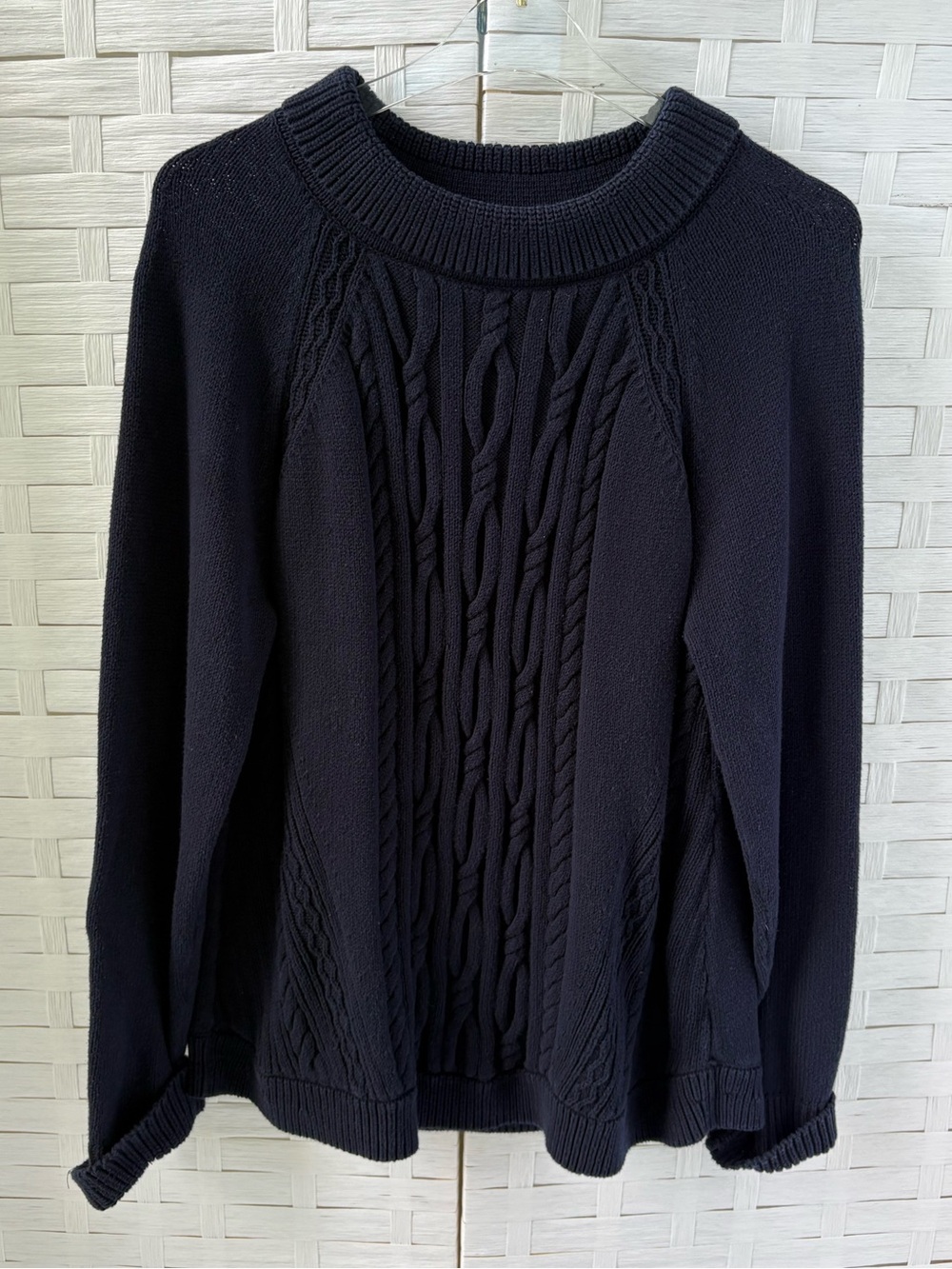 Talbots Women’s XL Navy Cotton Cable-Front Crewneck Sweater Long Sleeves